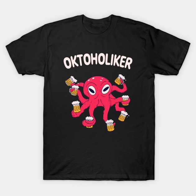 Oktoholiker Bier Oktopus Saufen Lustiges Party T-Shirt by Foxxy Merch